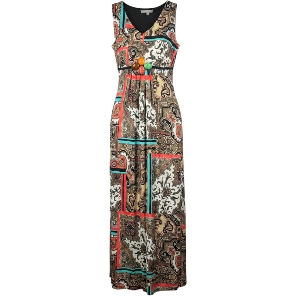 NY Collection Maxi Dress Paisley Embellished Sleeveless Women Medium Petite